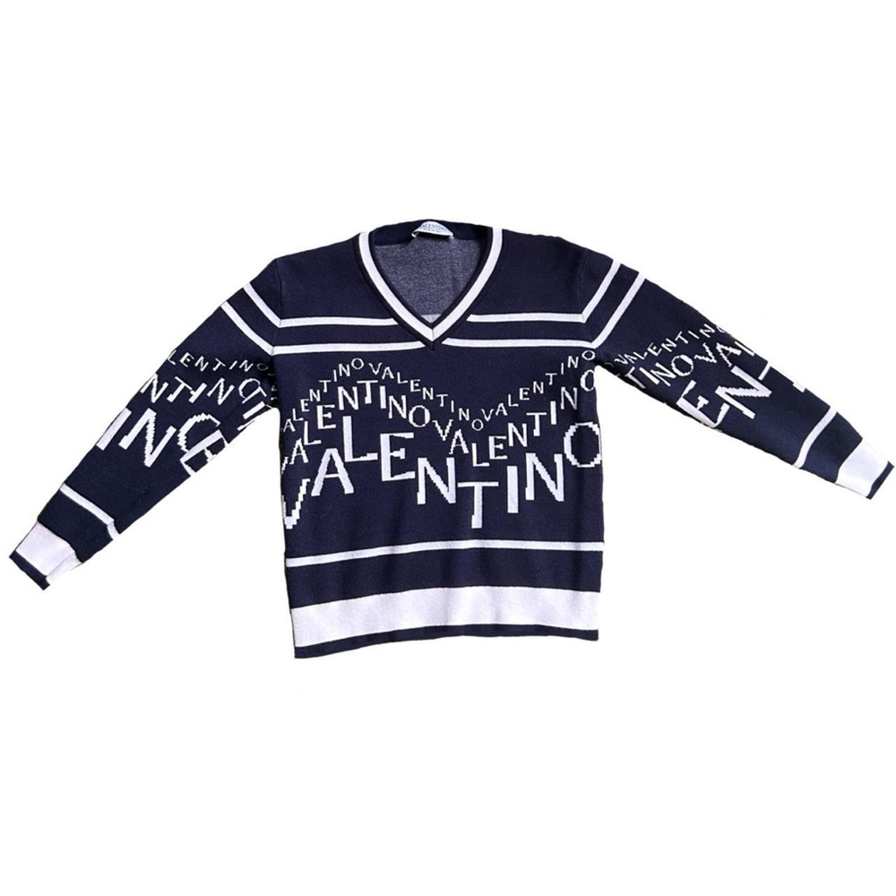 VALENTINO LOGO V NECK SWEATER NAVY COLOR 2019